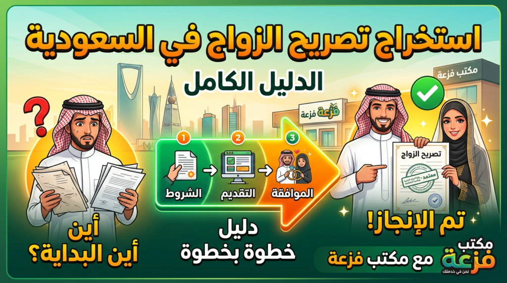 إجراءات استخراج تصاريح الزواج في السعودية مع مكتب فزعة.