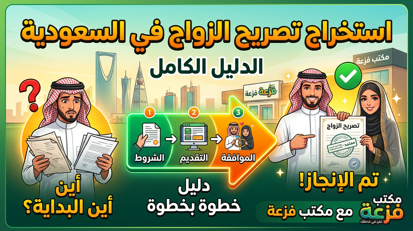 استخراج تصاريح الزواج في السعودية | الدليل الكامل خطوة بخطوة مع مكتب فزعة