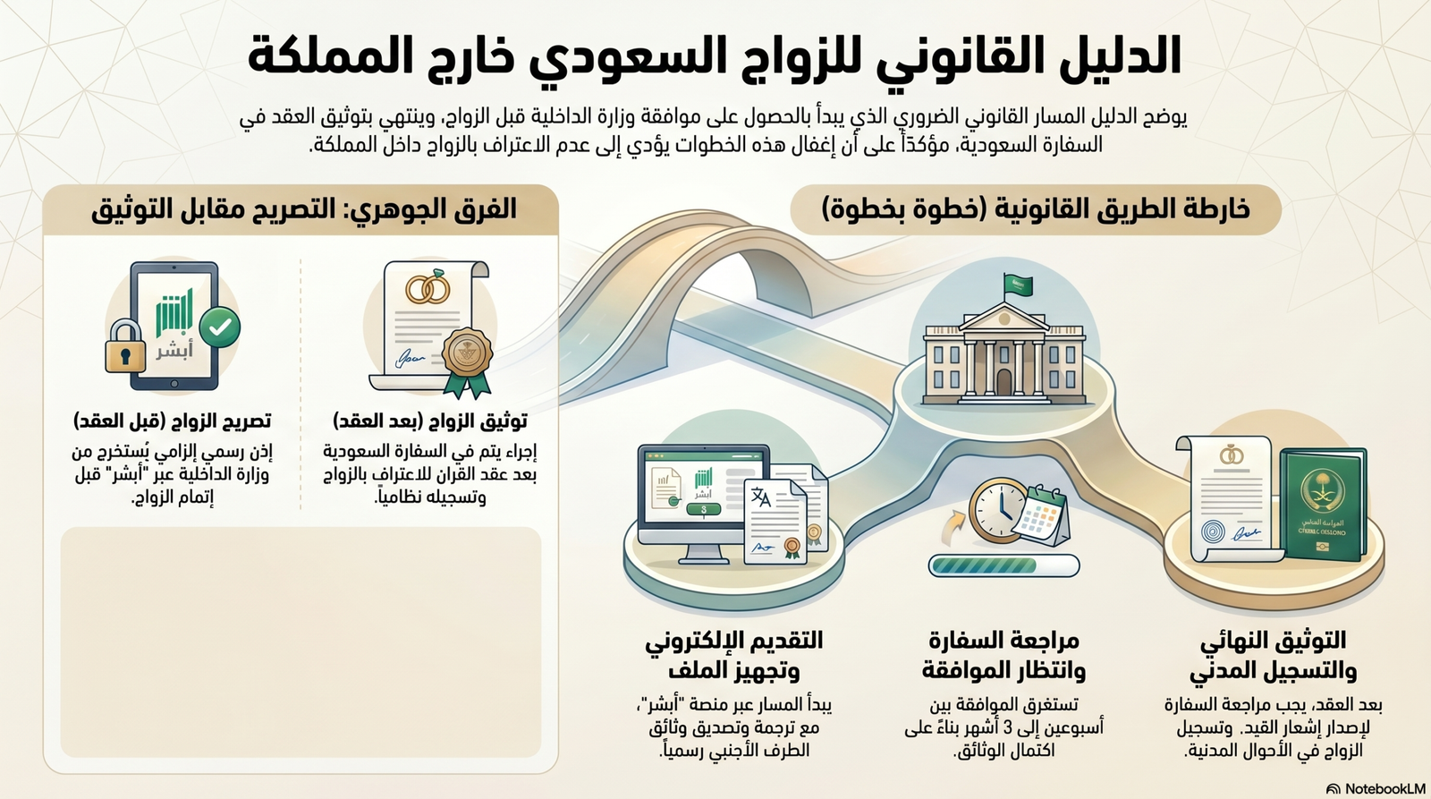 إجراءات مكتب تصاريح زواج خارج المملكة وتوثيق العقود بالسفارة السعودية.